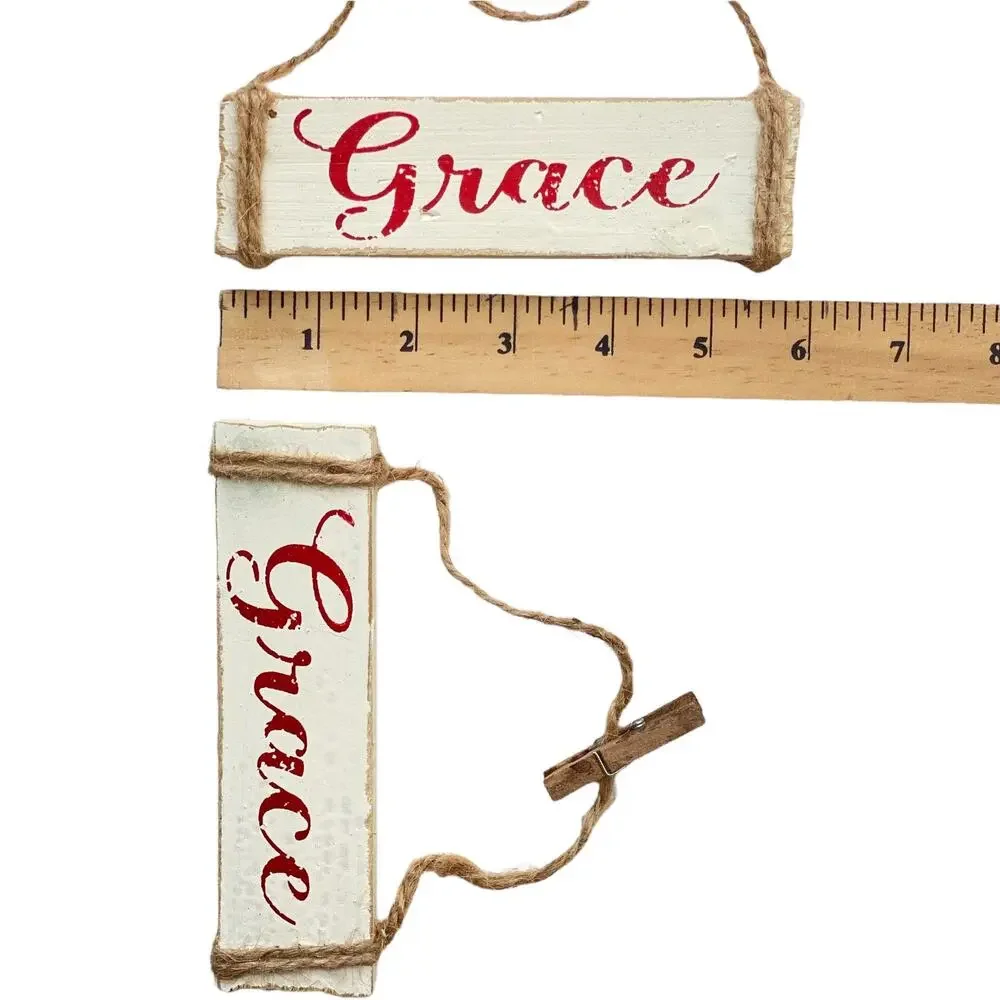 Wood Grace Ornaments set of 2 (5.5”x1”)